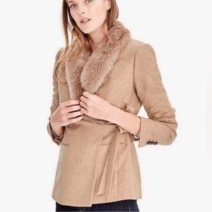 New Banana Republic Made in Italy Camel Jacket Lined Removable Faux Fur Size 6